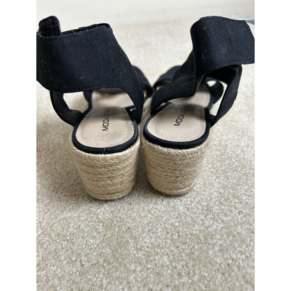 MODA SPANA Espadrilles Wedge Sandal Black Womens 8.5 Slingback Shoes Peep Toe - Picture 4 of 11